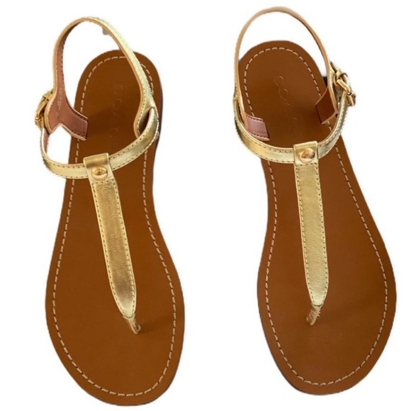 Coach Metallic Gold T-Strap Sandals - Picture 2 of 11